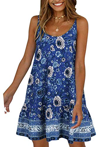 Product Cover Womens Summer Casual Shift Dress - Spagehetti Strap Boho Floral Cami Mini Short Beach Dress Sundress