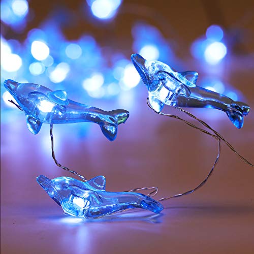 Product Cover WSgift Crystal Dolphin Decorative String Lights, 18.7 Ft 40 LED USB Plug-in Silver Copper Wire Beach Theme Fairy Lights for Indoor Outdoor Decoration Projects (Cool White, Remote Control with Timer)