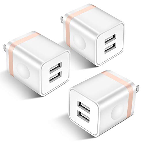 Product Cover STELECH USB Wall Charger, 3-Pack 2.1A Dual Port USB Power Adapter Wall Charger Plug Charging Block Cube Compatible with Phone Xs Max/Xs/XR/X/8/7/6 Plus/5S/4S, Samsung, LG, Kindle, Android Phone -White
