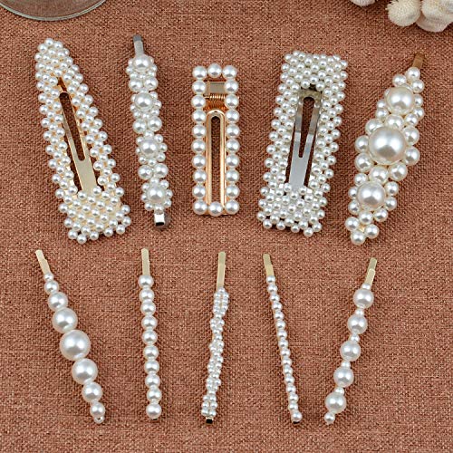 Product Cover Warmfits Pearl Hair Clips Wedding Pearl Hair for Women Girls - 10pcs Elegant Large Big Hair Styling Pearl Hair Pins Bridal Hair Barrettes for Wedding, Party and Daily Wearing Gold Base