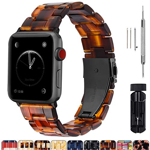 Product Cover Fullmosa Compatible Apple Watch 38mm/40mm/42mm/44mm, Bright Resin Apple Watch Band for iWatch Band Series 5/4/3/2/1, Hermes, Nike+, Edition, Sport, Dark Amber (Smoky Grey Hardware) 38mm