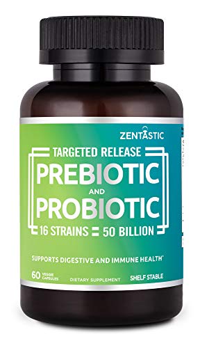 Product Cover Zentastic Probiotics & Prebiotics Supplement - 50 Billion CFU - for Men & Women's Immune & Digestive Health - 16 Strains - Shelf Stable - 60 Delayed Release Veggie Capsules