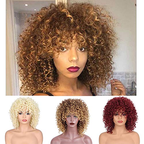 Product Cover GNIMEGIL Curly Afro Wig with Bangs Fluffy Wig Curly Wig Afro Kinkys Curly Hair Wig Synthetic Heat Resistant Wigs Curly Full Wigs for Black Women