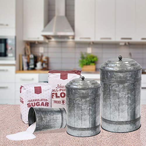 Product Cover Coastal Space Designs IR 23257-VC Antique Style Galvanized Metal Lidded Rustic Canister, Set of Three Farmhouse Home Decor Accents, Gray