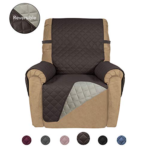 Product Cover PureFit Reversible Quilted Recliner Sofa Cover, Water Resistant Slipcover Furniture Protector, Washable Couch Cover with Elastic Straps for Kids, Dogs, Pets (Recliner, Chocolate/Beige)