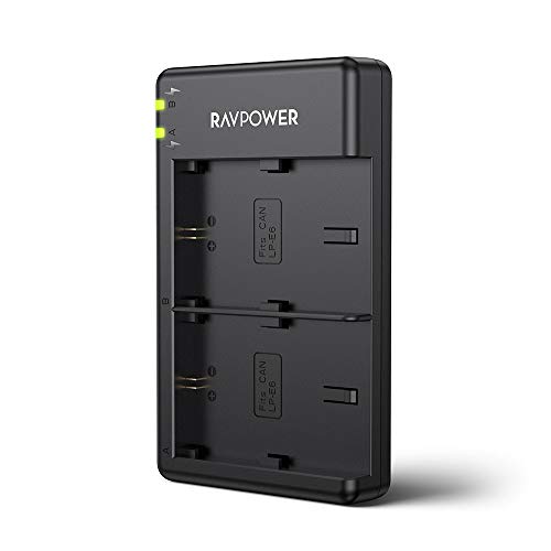 Product Cover RAVPower Dual Slot Battery Charger for Canon LP-E6 LP-E6N Batteries, Compatible with Canon 5D Mark II III IV, 80D, 70D, 60D, 6D, EOS 5Ds, 5D2, 5D3, 5DSR, 5D4 Camera(Micro USB Port)