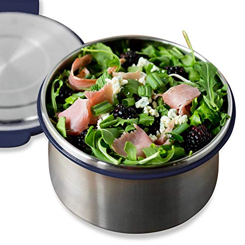 Product Cover LunchBots Salad Bowl Lunch Container - 6 Cup - Leak Proof Lid - Stainless Steel Inside - Not Insulated - BPA Free, Dishwasher Safe - Navy - 6 cup