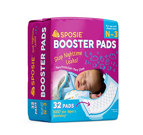 Product Cover Sposie Overnight Baby Diaper Booster Pads/Doublers for Newborns to Size 3 Diapers| 32 Insert-Pads| No Adhesive, Easy Repositioning, Disposable, Nighttime Protection for Infant Boys & Girls
