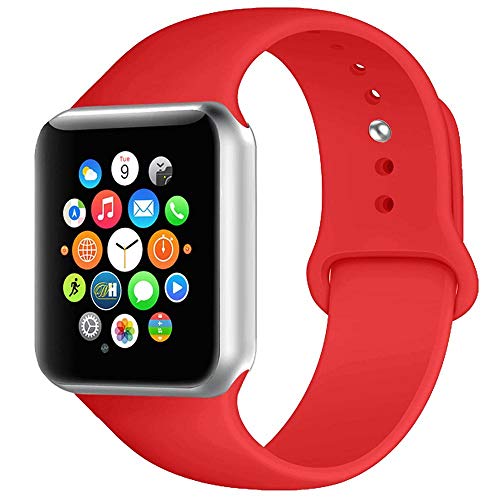 Product Cover BOTOMALL Compatible with Iwatch Band 38mm 40mm 42mm 44mm Classic Silicone Sport Strap Bracelet for Iwatch All Models Series 4 Series 3 Series 2 1 (Red,38/40mm S/M)