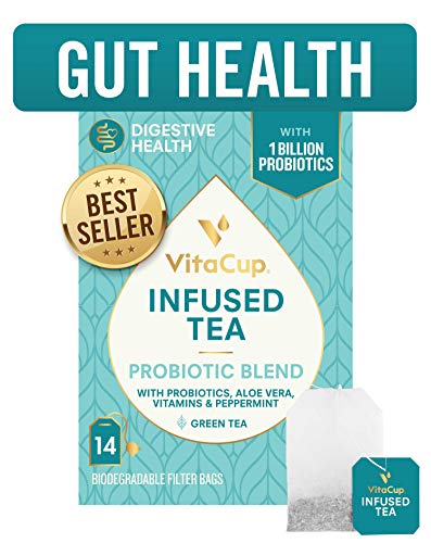 Product Cover VitaCup Probiotic Blend Infused Tea 14 ct |Keto|Paleo|Vegan| Green Tea with Probiotics, Aloe, Vitamins Helps Support Digestion, Gut Health, and Immunity (14 Count)