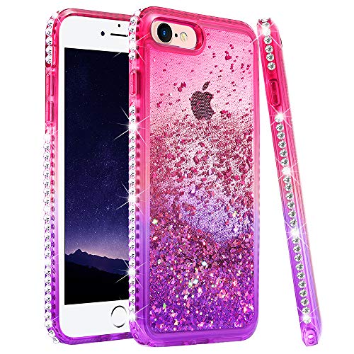 Product Cover Ruky iPhone 6s 6 Case, iPhone 7 Case, iPhone 8 Glitter Case, Gradient Quicksand Series Flowing Liquid Floating Bling Diamond Flexible TPU Girls Women Phone Case for iPhone 6 6s 7 8 (Pink Purple)