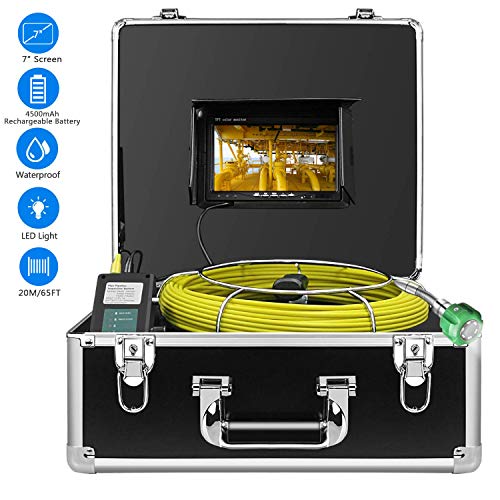 Product Cover Sewer Camera, IHBUDS 20M/65Ft Pipeline Inspection Camera Drain Sewer Industrial Endoscope Video Plumbing System with 7 Inch LCD Monitor Snake Cam HD Video Waterproof Pipe Camera (20M Without DVR)