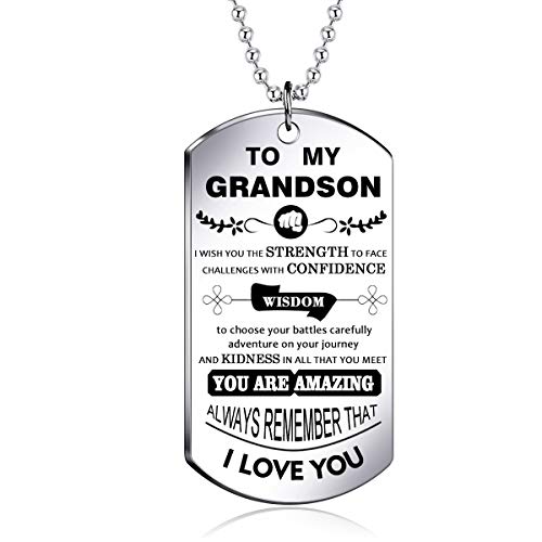 Product Cover danjie Meaningful Dog Tag Necklace for Boy and Men,to My Grandson from Grandpa and Grandma Stainless Steel Necklace Inspirational Gifts for Grandson Jewelry