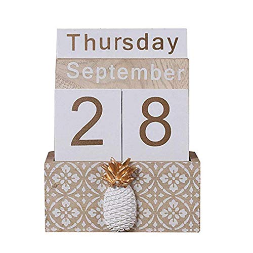 Product Cover Wooden Calendar, YOJEP Vintage Wood Block Perpetual Calendar Month Week Date Blocks for Home Office Desk Accessories (Pineapple)