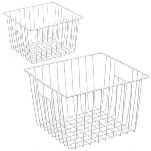 Product Cover iKUGUI Freezer Wire Storage Organizer Basket, Open Household Refrigerator Bin with Built-in Handles for Cabinets, Pantry, Closets, Bedrooms - Set of 2