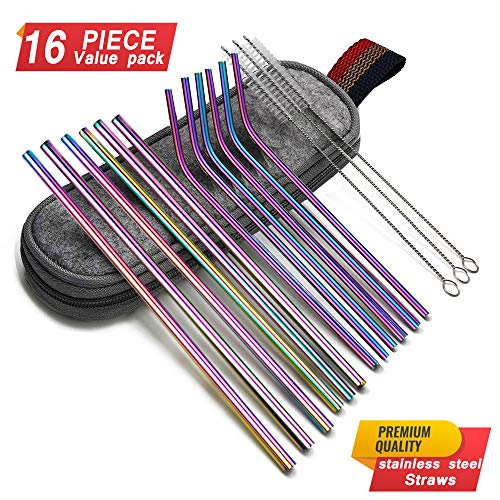 Product Cover Metal rainbow Stainless Steel Straws Set of 12 8.5