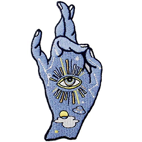 Product Cover Good Luck I Love You Hand Sign and All Seeing Eyes Patch Embroidered Applique Badge Iron On Sew On Emblem