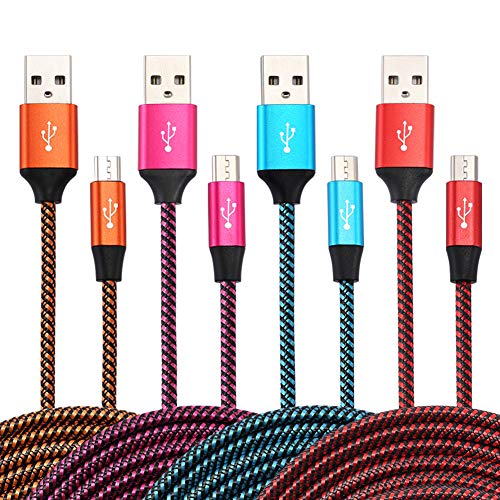 Product Cover High Speed Cell Phone Charger Android Bynccea [4-Pack 6FT] Micro USB Cable Multi-Colored Nylon Braided Fast Charging Cord Compatible Samsung S7 Edge J7,LG G4,HTC,Motorola,Kindle,Sony,Xbox One,PS4