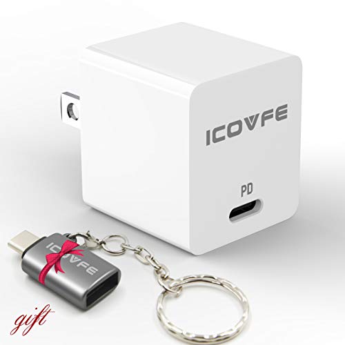 Product Cover USB C Charger with 18W Power Delivery 3.0, iCovfe Mini USB C Wall Charger, Compatible with iPhone Xs/XS Max/XR/Google Pixel Phones/Samsung Galaxy Phones and More Type C Devices with Adapter