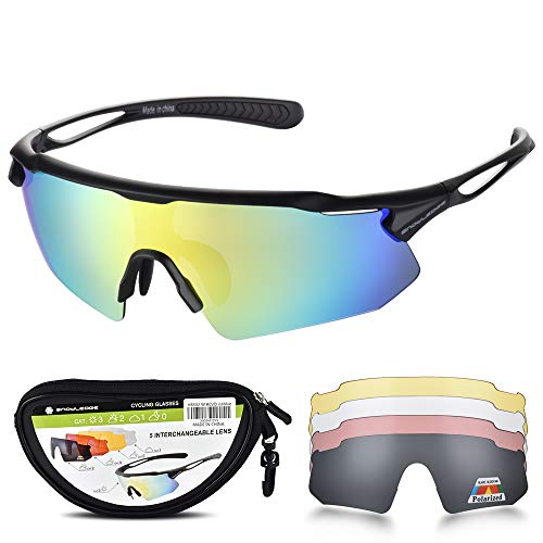 Product Cover Sports Sunglasses Bike Cycling Sunglasses for Men Women with 5 Interchangeable Lens,Polarized Sunglasses with Anti-Uv400 for Driving Fishing Glof