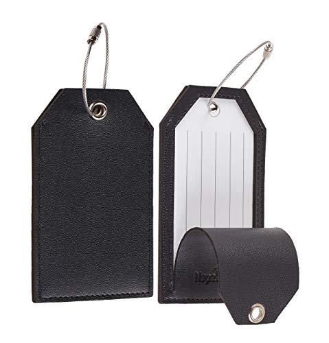 Product Cover Toughergun Leather Instrument Baggage Bag Luggage Tags with Privacy Cover 2 Pcs Set (Black)