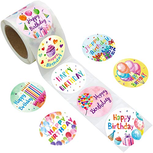 Product Cover Fancy Land Watercolor Happy Birthday Stickers Perforated 200Pcs Per Roll for Kids Party Decoration