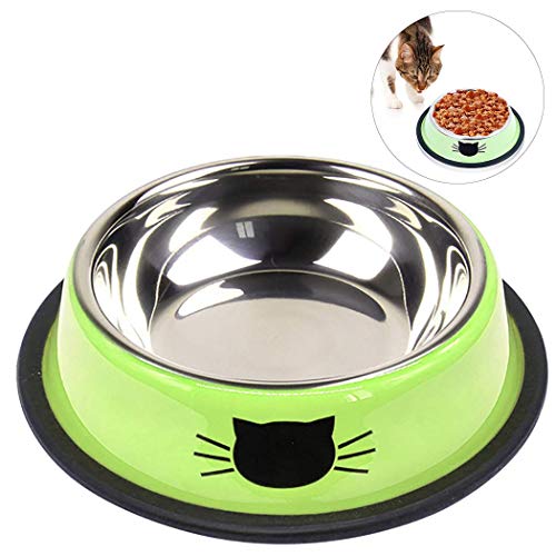 Product Cover Flysea Stainless Steel Pet Cat Bowl, Cat Feeding Bowl Food Water Bowls with Non-Slip Rubber Base for Puppy Kitten Small Dogs Cats Animals, 1 Pack Green