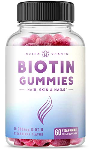 Product Cover Biotin Gummies 10,000mcg [Highest Potency] for Healthy Hair, Skin & Nails for Adults & Kids - 5000mcg in Each Gummy Vitamin - Vegan, Non-GMO, Pectin-Based Hair Growth Supplement