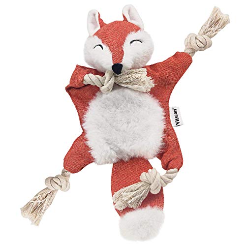 Product Cover Fox Dog Toy with Squeaker, Stuffless Dog Toy Crinkle Hunting Dog Toy Plush Durable Dog Squeaky Toys Cotton Rope Dog Toy Throughout the Body Cute Dog Chew Toys for Puppies with Eyes Embroidery Design