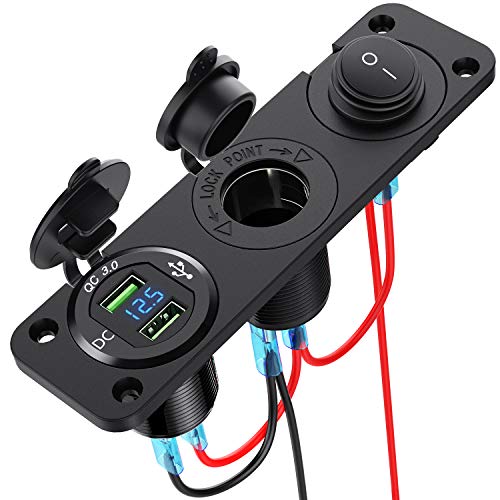 Product Cover [Upgraded Version] Dual QC3.0 Cigarette Lighter Socket Splitter, CHGeek 250W Waterproof 12V Dual USB Charger Power Adapter Outlet with Aluminum Dual USB Ports and LED Display for Car Boat Marine,etc