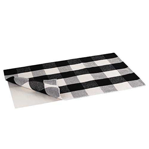 Product Cover Buffalo Plaid Rug | Buffalo Check Outdoor Rug | Black and White Checkered Outdoor Rug | Front Door Mat | Porch, Kitchen & Indoor Rugs | Cotton Welcome Rug | Washable 24x36 Inches + Bonus Anti-Slip Mat