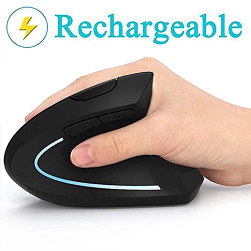Product Cover Microware Ergonomic Vertical Wireless Mouse, Rechargeable 2.4G USB Wireless Vertical Ergonomic Mouse, 800/1200 /1600 DPI, for Laptop, Desktop, PC, Computer, Notebook - Black