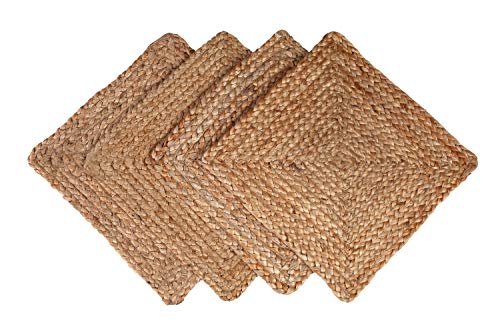 Product Cover GLAMBURG Jute Braided Placemats Set of 4 Reversible, 100% Jute, Nonslip 14x14 Square Farmhouse Vintage Jute Placemats for Dining Table, Perfect for Indoor Outdoor, Natural