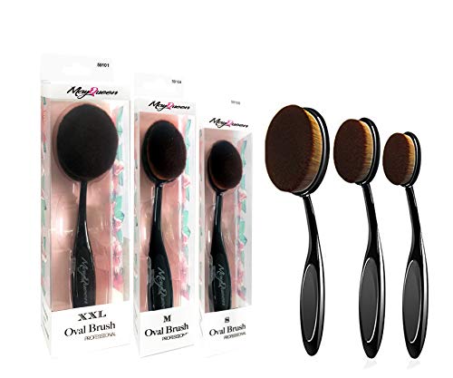 Product Cover MayQueen 3Pack Oval Makeup Brushes, Foundation, Blusher, Concealer. Contouring Makeup Tools, 3 Kinds(XL, L & S) of Sizes. (Oval Brush Set 2)