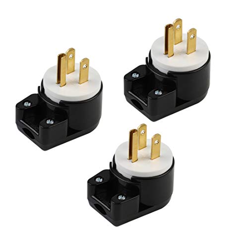 Product Cover (3xPCS) Right Angle Nema 5-15P 15A 125V AC Plug, [UL CUL] Easy Assembly 90 Degree USA Canada Male DIY Rewirable 12 Directions Adjustable AC Connector