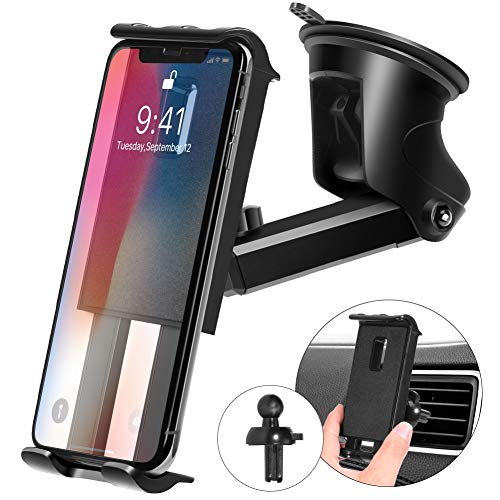 Product Cover Kaome 3 in 1 Phone Holder for Car Phone Mount Suction Cup Universal Air Vent Windshield Dashboard for iPhone 11 pro/11/Xs Max/XR/X/8/7/iPad Mini/Galaxy S10/S9