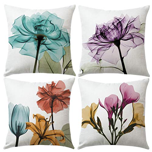 Product Cover ULOVE LOVE YOURSELF Tulips Throw Pillow Cover Multicolor Flowers Home Decorative Pillowcases Art Painting Floral Cushion Covers 18
