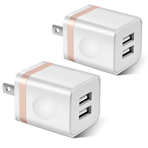 Product Cover STELECH USB Wall Charger, 2-Pack 2.1A/5V Dual Port USB Plug Power Adapter Charger Block Cube Compatible with Phone Xs Max/Xs/XR/X/8/7/6 Plus/SE/5S/4S, Samsung, LG, Moto, Kindle, Android Phone -White