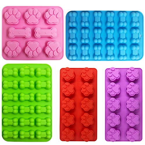 Product Cover Puppy Dog Paw and Bone Silicone Molds, Sonku Silicone Trays Candy Molds for Chocolate, Candy, Jelly, Ice Cube, Dog Treats (5Pcs/set)