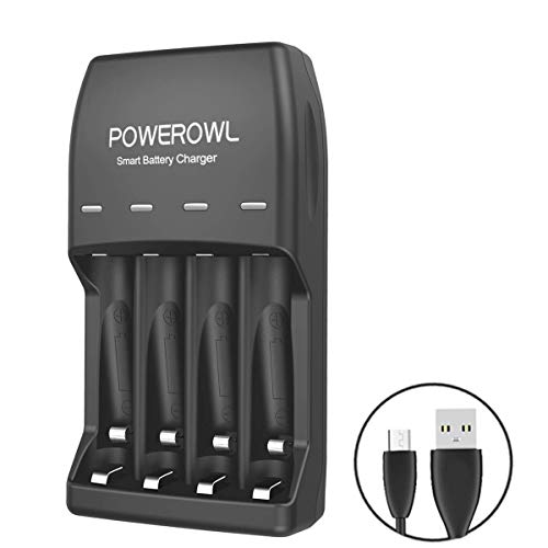Product Cover POWEROWL 4 Bay AA AAA Battery Charger (USB High-Speed Charging, Independent Slot) for Ni-MH Ni-CD Rechargeable Batteries (No Adapter)