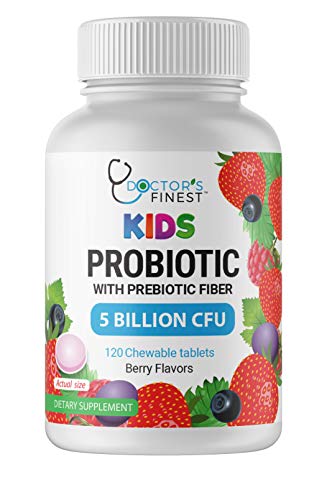 Product Cover Doctors Finest Probiotic w/Fiber 5 Billion Microflora Chewables for Kids - Vegetarian, GMO-Free & Gluten Free - Great Tasting Berry Flavor Pectin Chews - Kids Dietary Supplement - 120 Count