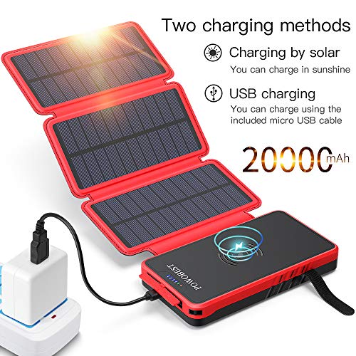 Product Cover POWOBEST Solar Power Bank 20000mAh,Solar Charger,Qi Wireless Charger,Portable External Battery Pack with LED Flashlight,Cell Phone Solar Chargers,Charge 3 Devices Simultaneously 3 Solar Panels