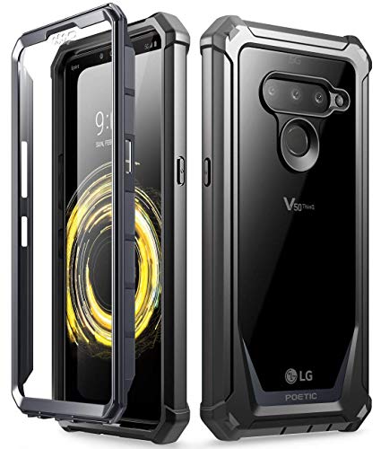 Product Cover LG V50 ThinQ Rugged Clear Case, LG V50 Rugged Clear Case, Poetic Full-Body Hybrid Shockproof Bumper Cover, Built-in-Screen Protector, Guardian Series, for LG V50 /LG V50 ThinQ 5G (2019), Black/Clear