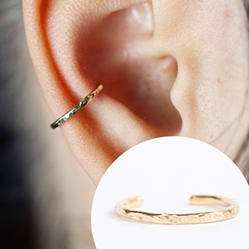 Product Cover 16 Gauge Ear Cuff - For Pierced or Non Pierced - Ear Conch Piercing Hammered Design 14K Gold Filled 16g 10MM