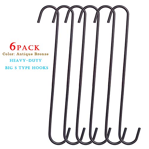 Product Cover 6 Pack Heavy Duty S Hooks,(Painted with Oil Rubbed Bronze)Strong metal Hooks Can withstand up to 200 pounds for kitchen,Office,Garden or Outdoor activities