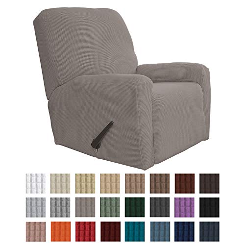 Product Cover Easy-Going Recliner Stretch Sofa Slipcover Sofa Cover 4-Pieces Furniture Protector Couch Soft with Elastic Bottom, Spandex Jacquard Fabric Small Checks(Recliner,Taupe)
