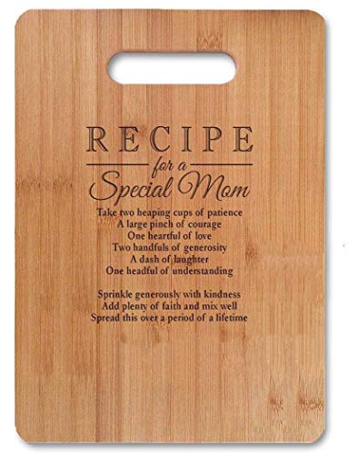 Product Cover Mothers Present~Recipe Bamboo Cutting Boards Engraved Side Design for Decorating Reverse Side Use ~Gifts for Mom Birthday Mother's Day- Christmas Gift From Daughter or Son（6x9inch)