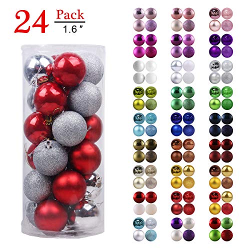 Product Cover GameXcel Christmas Balls Ornaments for Xmas Tree - Shatterproof Christmas Tree Decorations Perfect Hanging Ball Silver & Red 1.6