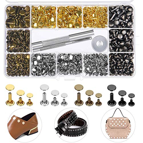 Product Cover EuTengHao 484Pcs Leather Rivets Double Cap Rivet Tubular Metal Studs 3 Sizes with Punch Pliers and 3Pcs Setting Tool Kit for Leather Craft Repairs Decoration (Gold,Silver,Bronze,Gunmetal, 4 Colors)