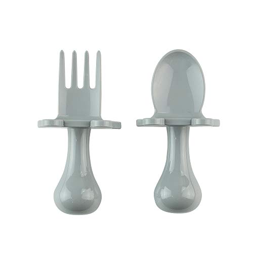Product Cover Babyware Made in USA First Self Feeding Spoon Fork Utensil Set for Baby Led Weaning and Toddlers BPA Free (Grey)